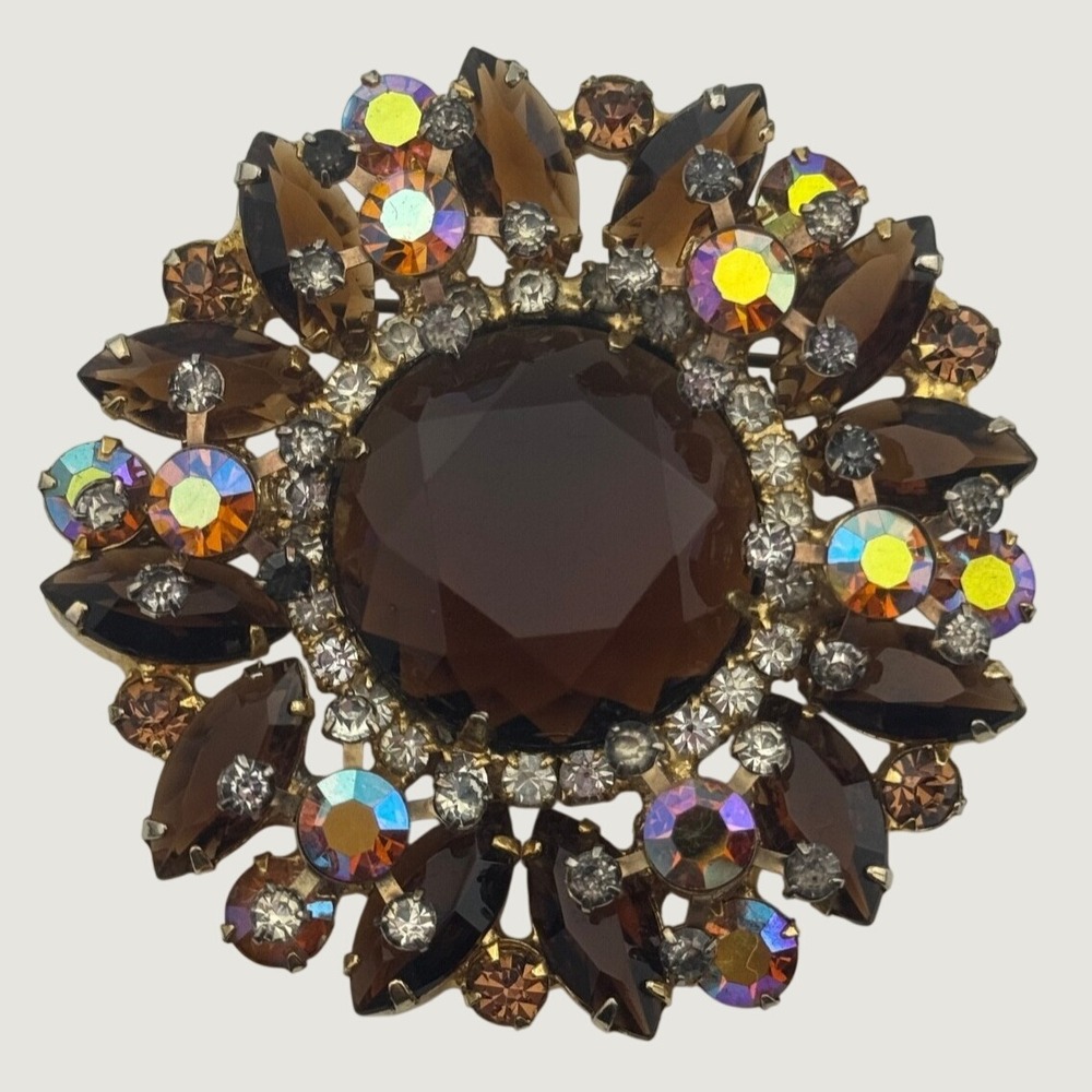 Vintage Juliana Rhinestone Flower Brooch AB Aurora Borealis Multicolor